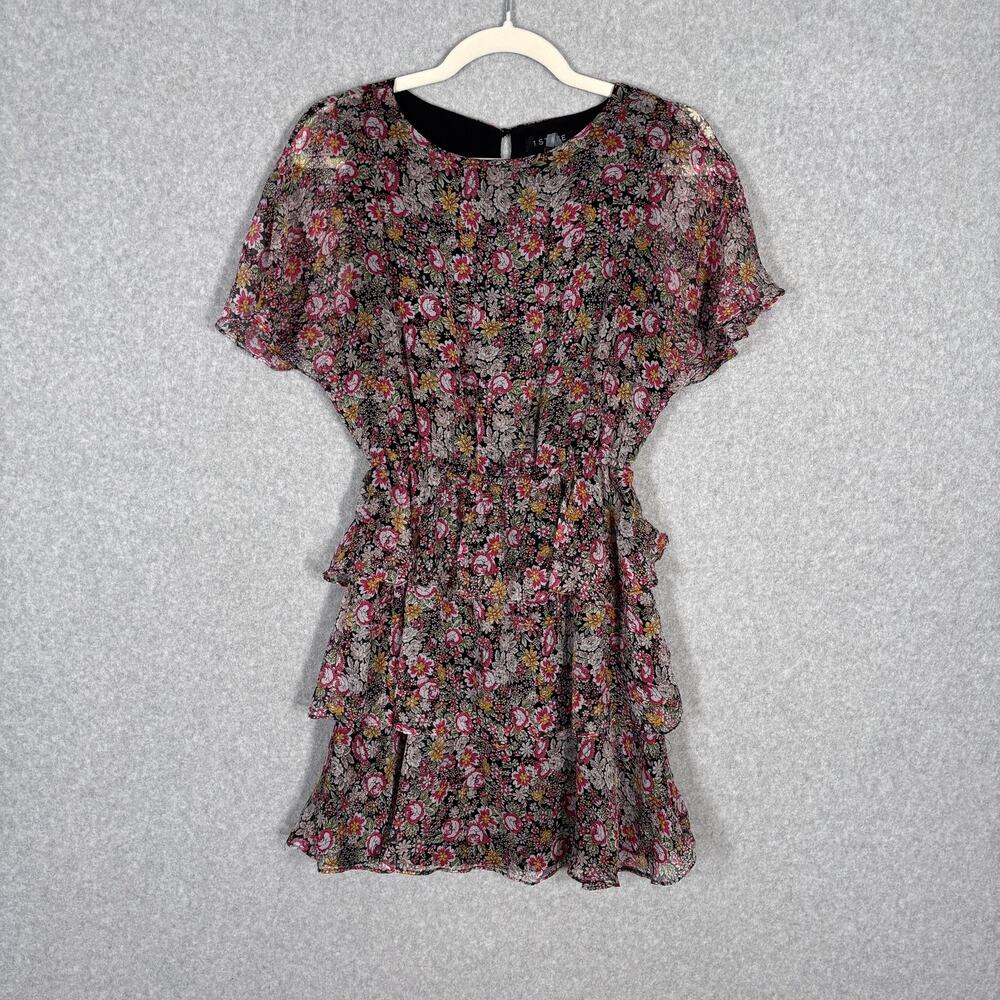 1 State Mini Dress XS Floral Ruffle Tiered Coquette Fairy Dark Sheer Whimsigoth